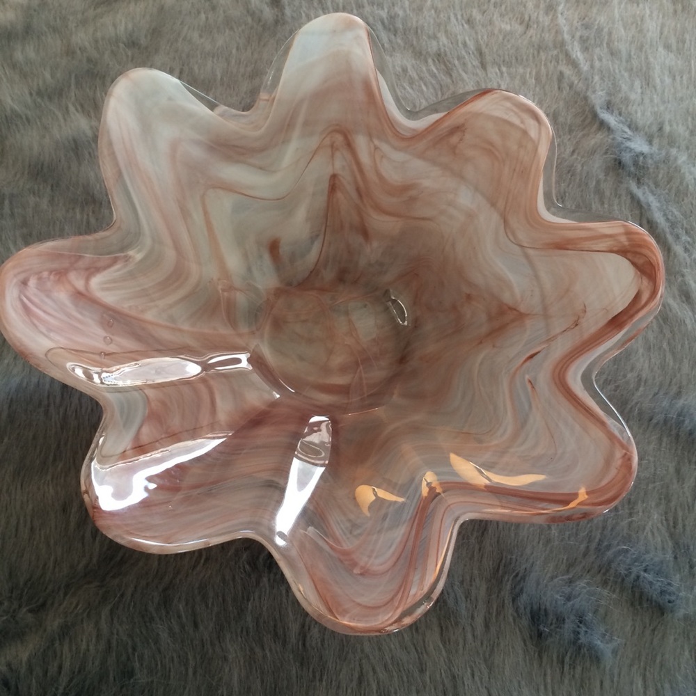 Pink & White Swirl Floral Glass Bowl